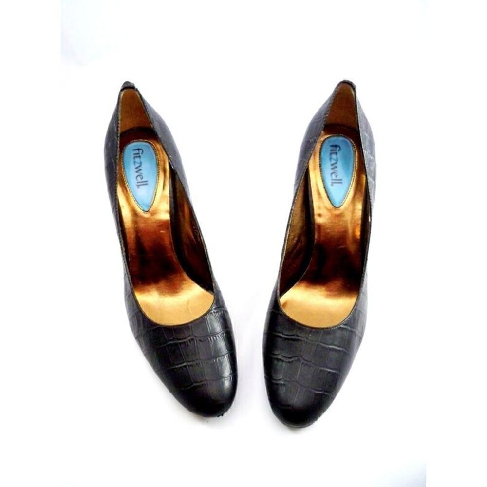 Womens Fitzwell Classic Leather Stiletto Pumps Alligator Look 8.5 M Black